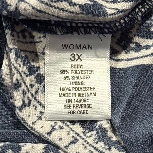 Roz & Ali Dress Wrap Boho Coastal Grandma Retro Eclectic Paisley Blue White 3X - Picture 4 of 7